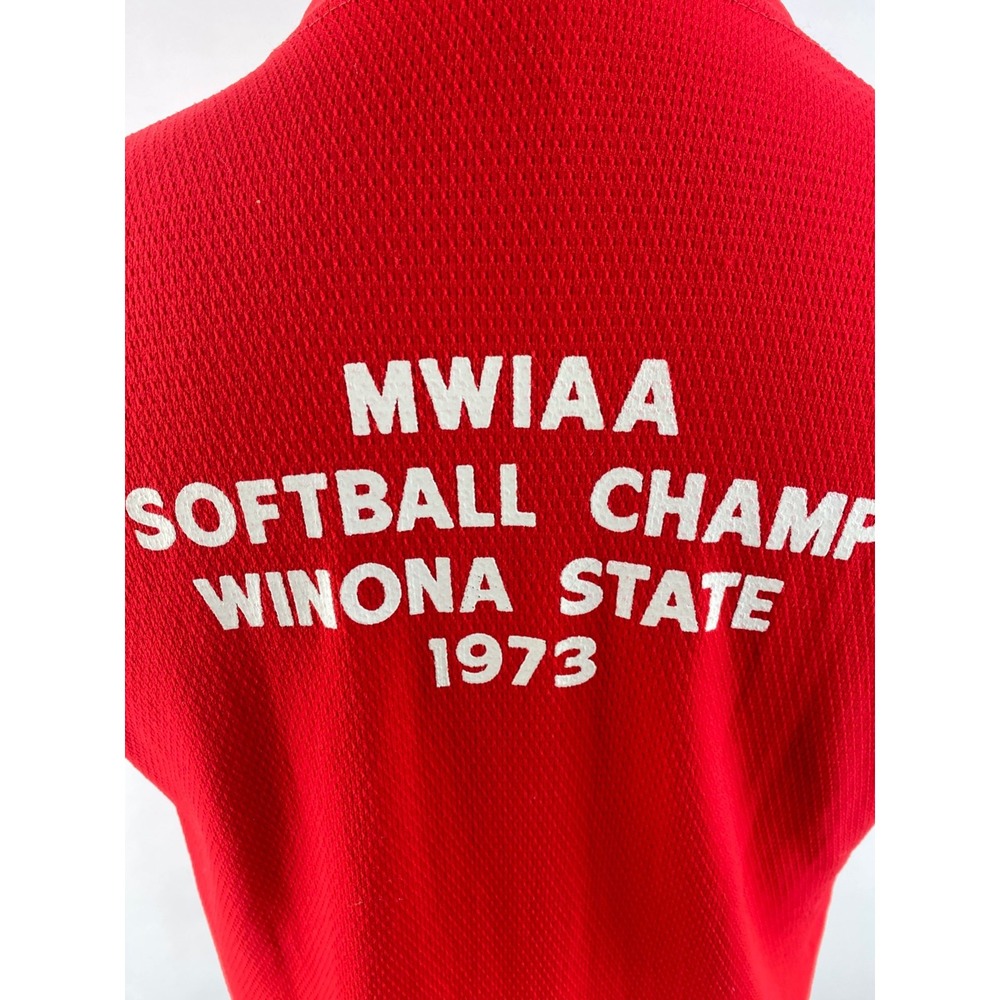 70s Vtg Softball Champs Winona State MWIAA Jersey Shirt Knit‎ Nylon Red Rare - Picture 6 of 8